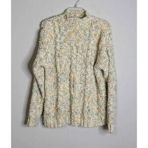 Vintage Amanda Smith Womens Cable Knit Long Sleeve Multicolor Flecked Sweater Sm